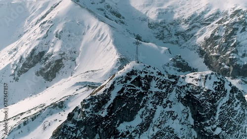 Winter aerial view of the cross on Giewont in Zakopane. Beautiful Tatras