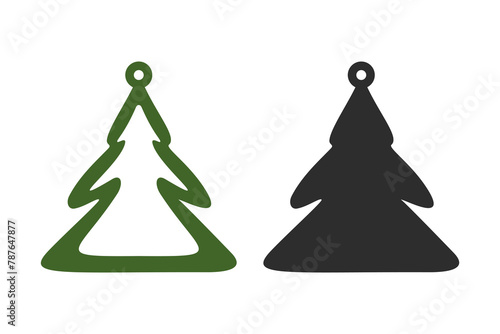 Two layered Christnas tree earring, pendant or keychain design. Jewelry silhouette cut template. Laser cutting with leather, wood or metal. Vector illustration file