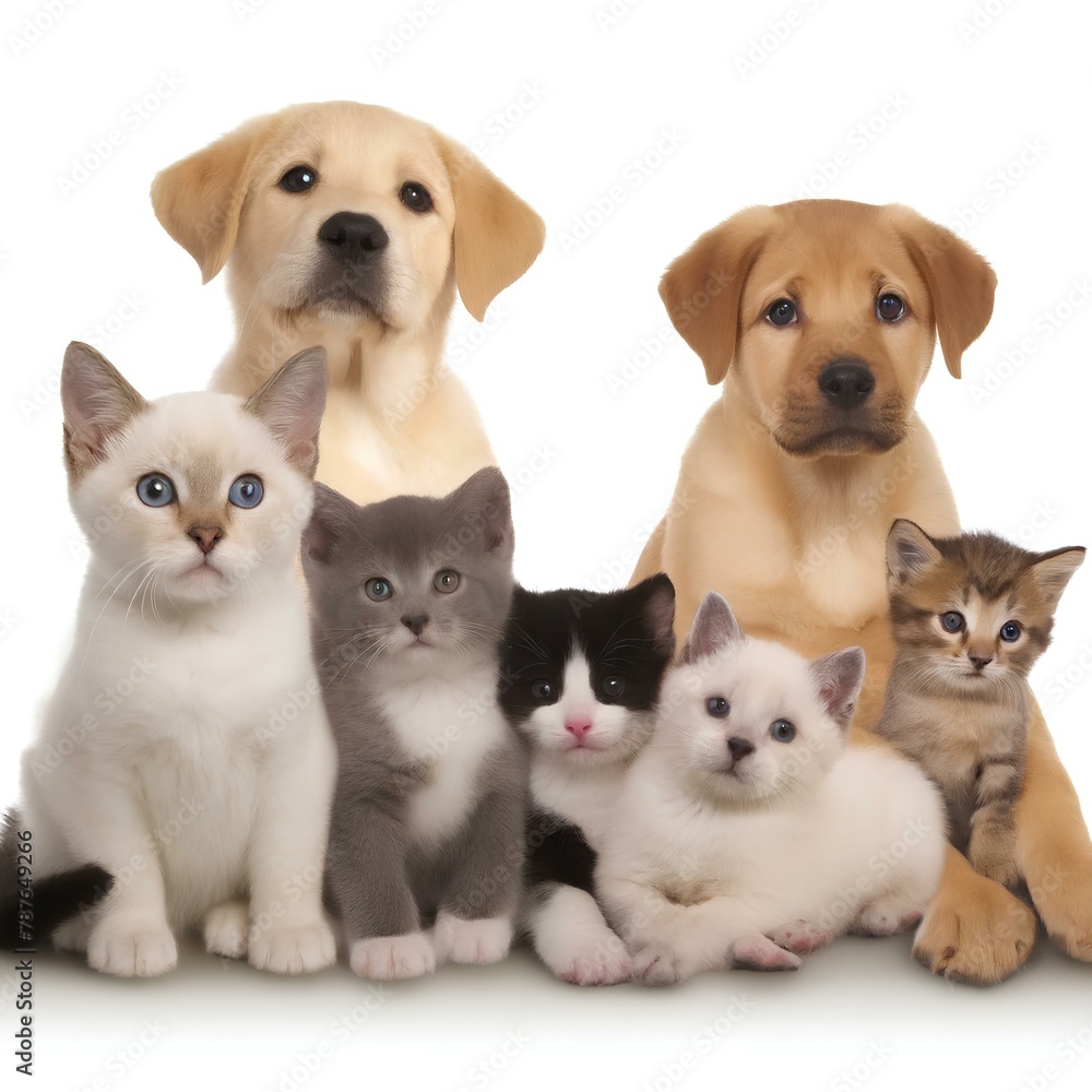 group of puppies and kittens