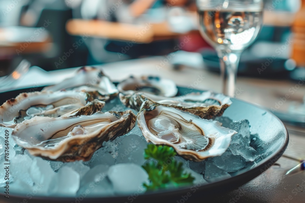 Oysters served chilled on a plate Oysters served chilled on a plate
