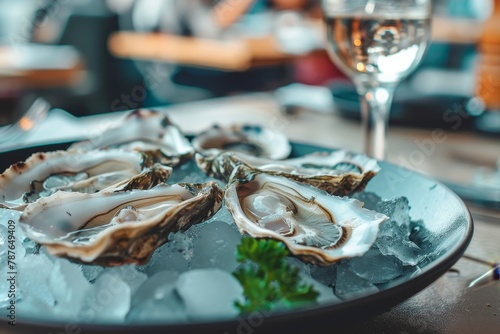 Oysters served chilled on a plate
