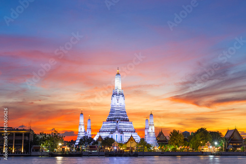 Wat Arun Ratchawararam Ratchawaramahawihan at sunset in bangkok Thailand. Landmark of Along the Chao Phraya River Thailand photo