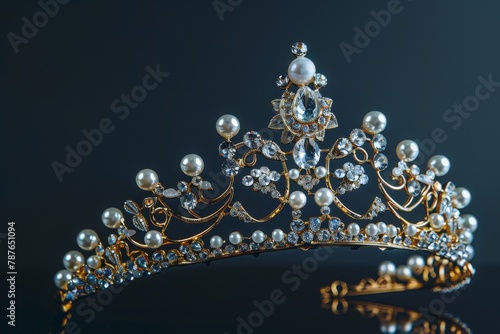 Pearl tiara on black background