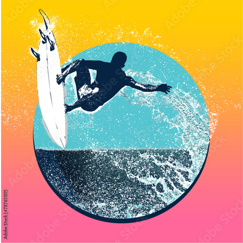 surf, ilustracion, olas, silueta, pegatina, surfista, vector	
