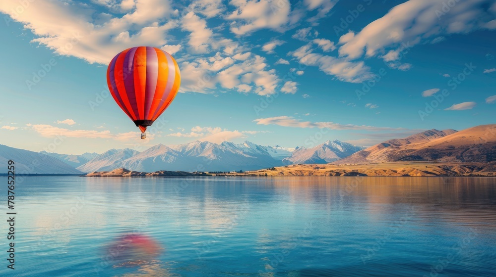 Balloon floating over Lake with copy space area Balloon floating over Lake with copy space area