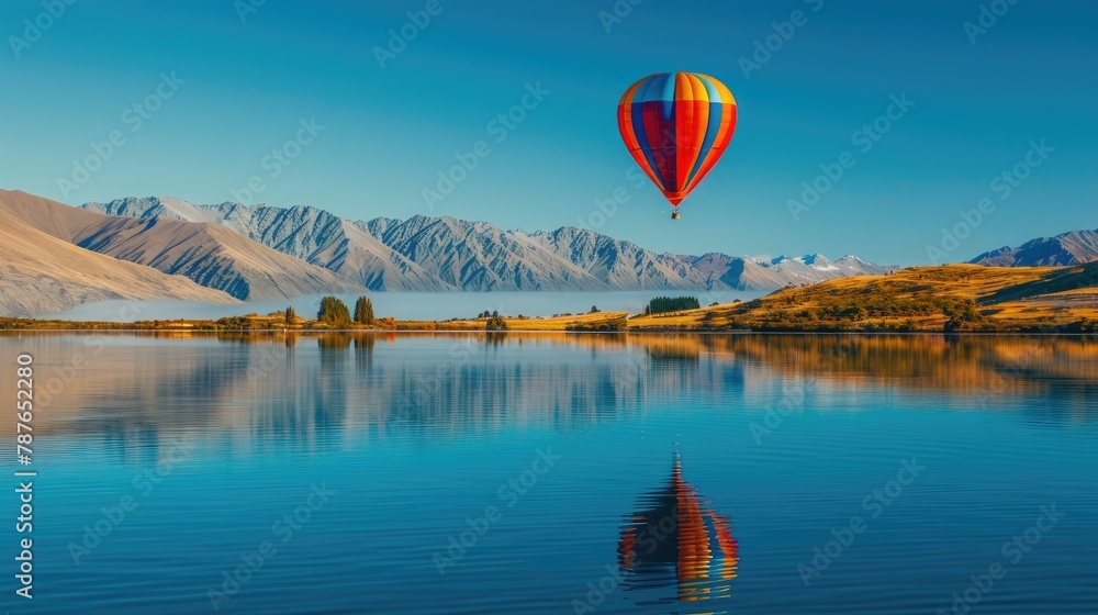 Balloon floating over Lake with copy space area