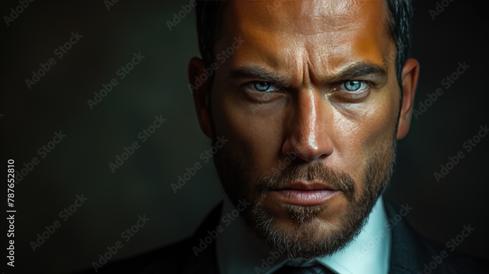 Intense Male Portrait with a Piercing Gaze Intense Male Portrait with a Piercing Gaze