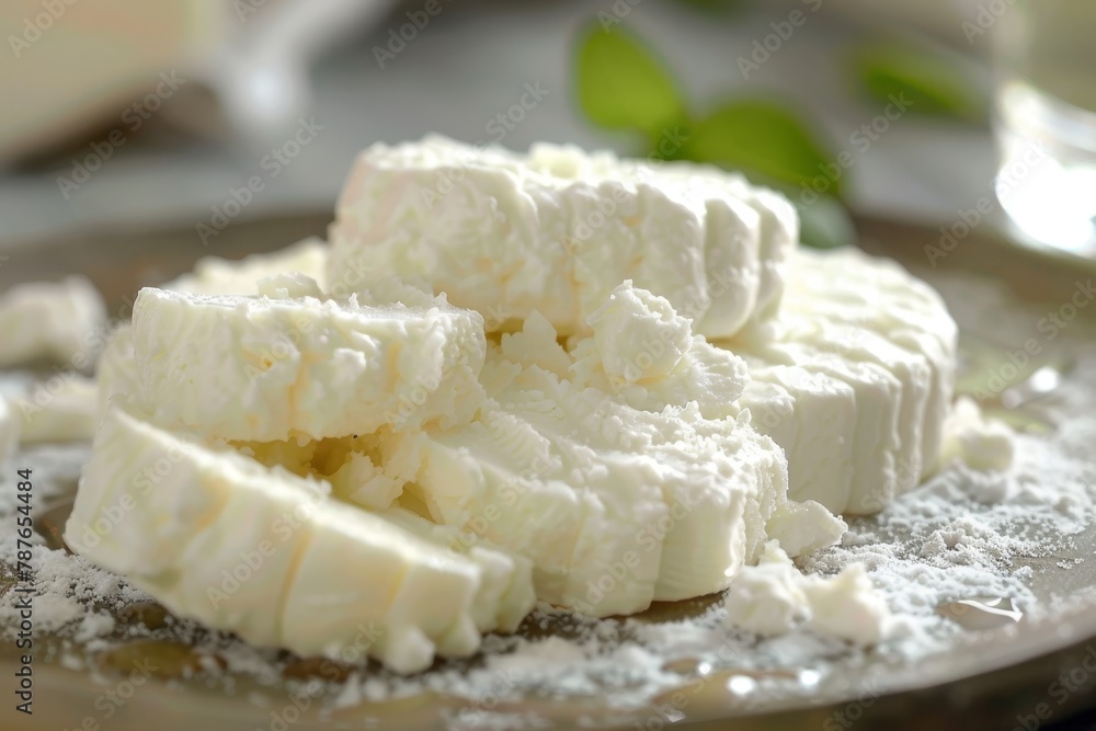 Ricotta cheese sliced evenly Ricotta cheese sliced evenly