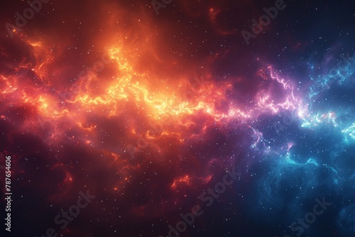 Vibrant digital art representation of a celestial nebula with dynamic red and blue tones