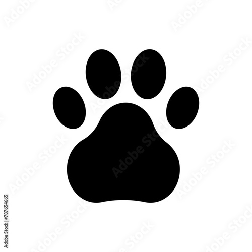 Black paw print. Simple silhouette. Animal track symbol. Minimalist graphic element. Vector illustration. EPS 10.