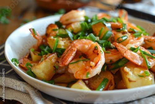 Scallion shrimp and crispy potatoes