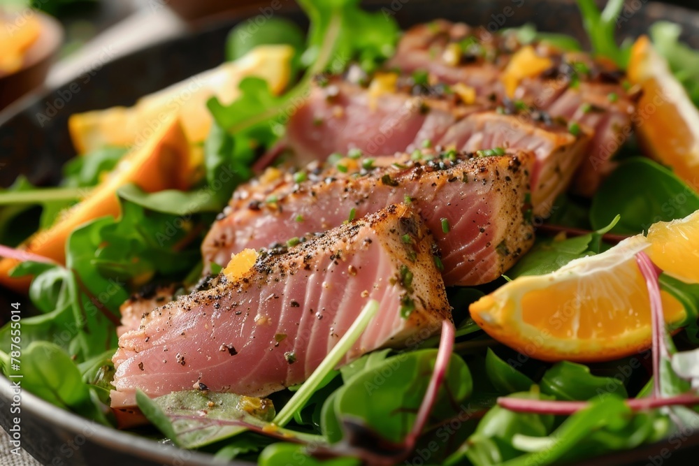 Seared Ahi tuna salad with citrus dressing Seared Ahi tuna salad with citrus dressing