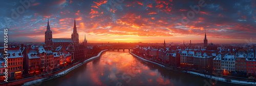 sunset over the river,
Panorama of Rouen at Sunset, Rouen, Normandy, France