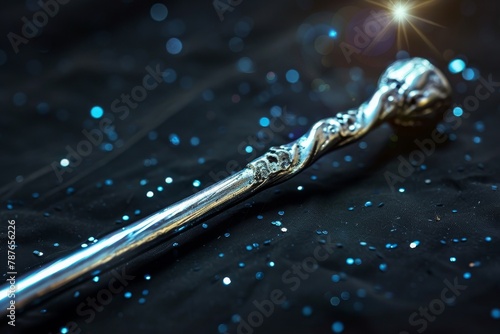 Silver wand on dark backdrop photo