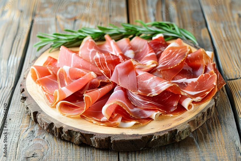 Sliced jamon on a wooden board