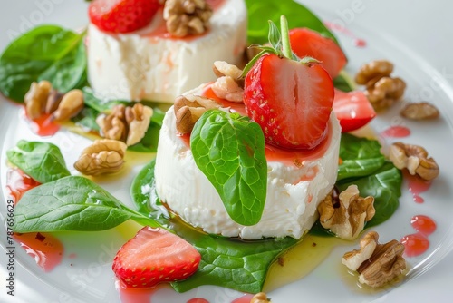 Strawberry spinach and walnut goat cheese salad