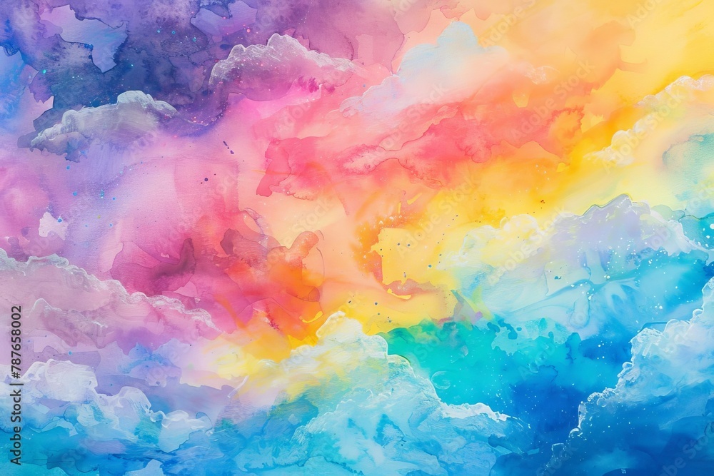 ethereal watercolor background with dreamy pastel clouds and vibrant rainbow hues abstract painting