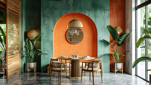 Contemporary Dining: Wooden Round Table & Chairs in Modern Interior