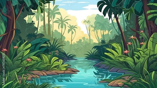 Enchanted Tropical Forest  Vibrant Nature Illustration