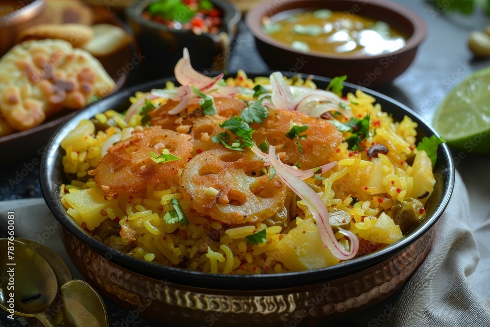 Aloo Poha with Jalebi also known as imarti and kande pohe snack combo