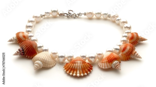 Elegant Seashell Necklace with Pearls Adorned in Coastal Composition