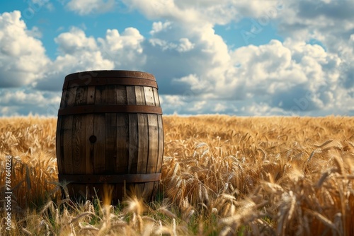 Ancient barrel in barley field