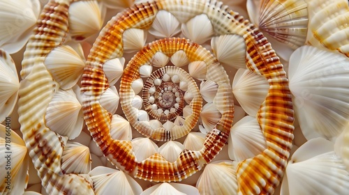 Captivating Spiral Seashell Arrangement in Harmonious Natural Patterns