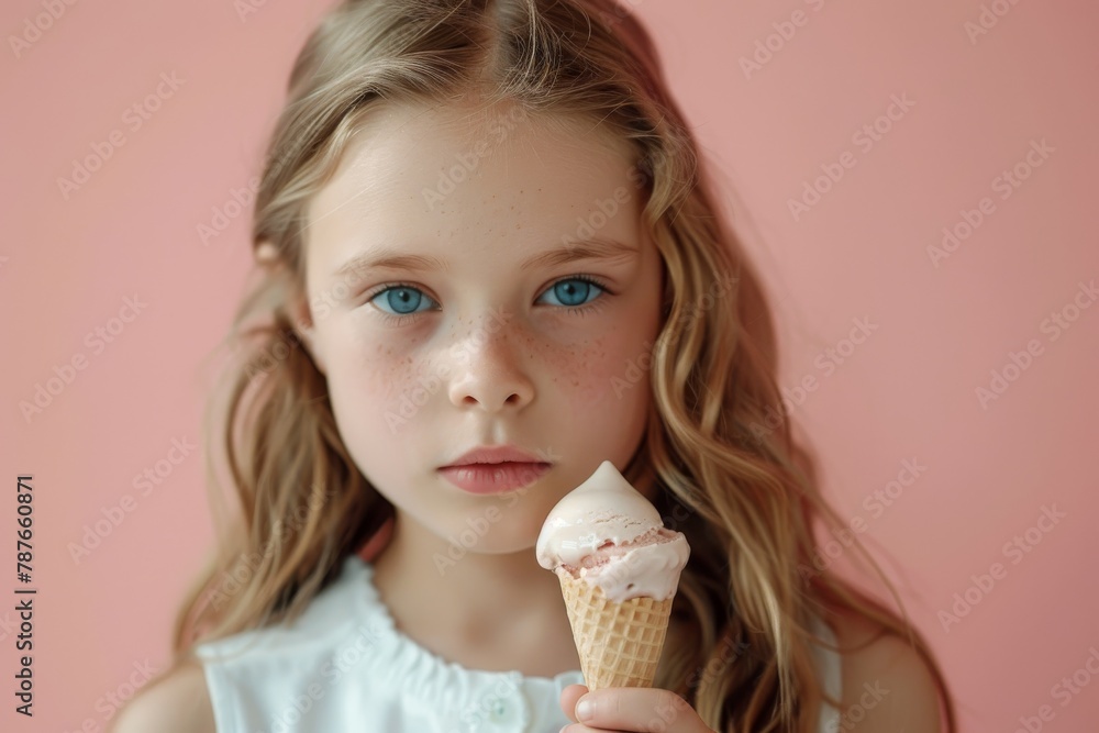 Freckled girl holding ice cream Freckled girl holding ice cream