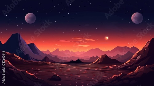 Mystical Sunset Landscape, Distant Galaxy Illustration © chesleatsz