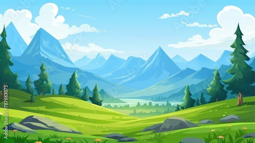 Serene Mountain Valley Landscape Illustration