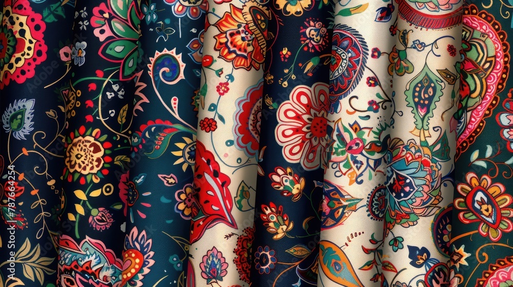 Ethnic Floral Patterns with Traditional Paisley Motifs and Textile Design Texture