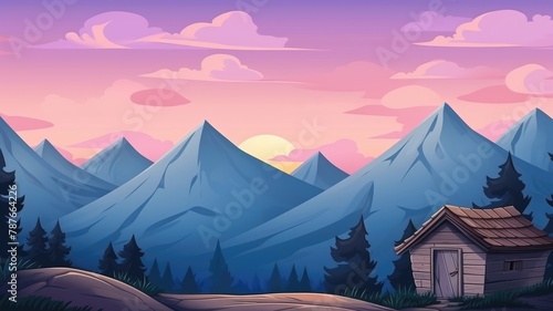 Peaceful Mountain Cabin, Scenic Countryside Illustration