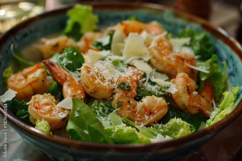 Caesar salad featuring prawn and parmesan Caesar salad featuring prawn and parmesan