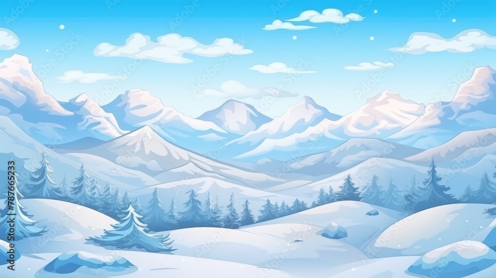 Winter Wonderland Landscape,  Snowy Mountain Illustration