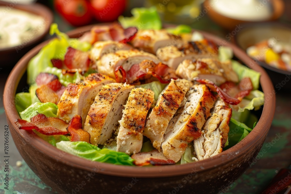 Caesar salad with chicken and bacon Caesar salad with chicken and bacon