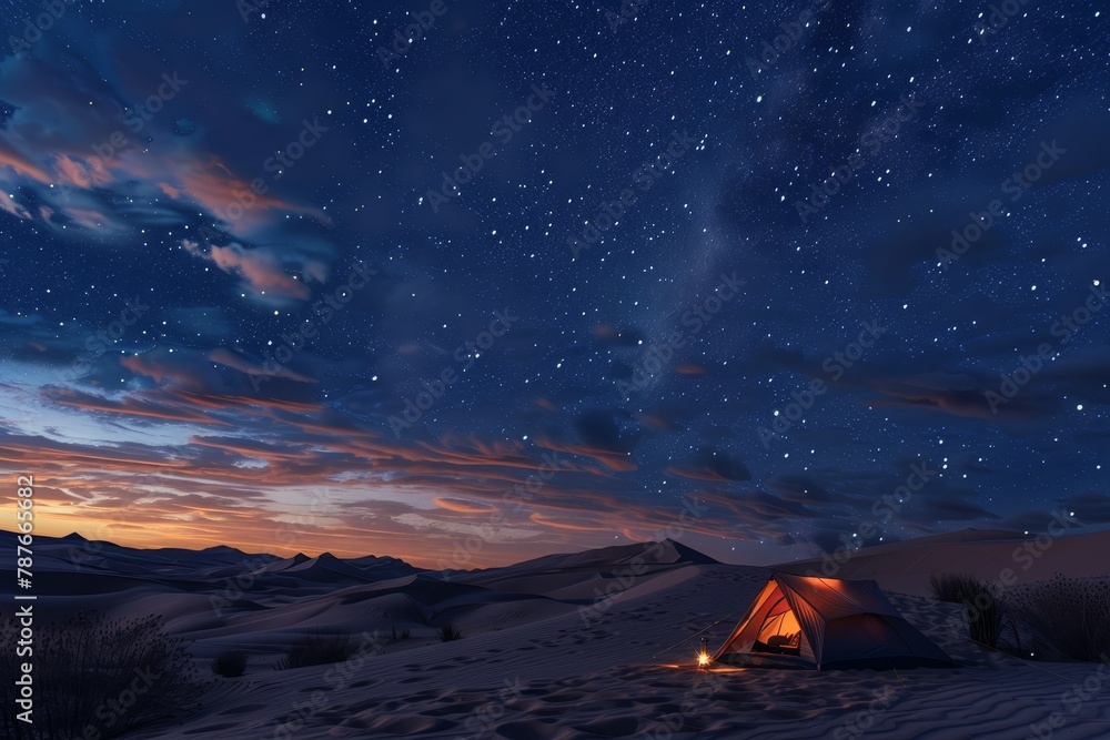 camping at the sand dune under the sky