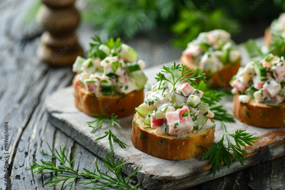 Canape with Russian salad and herbs Canape with Russian salad and herbs
