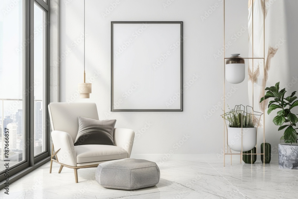 Fototapeta premium Modern scandinavian interior with poster mockup created with generative ai