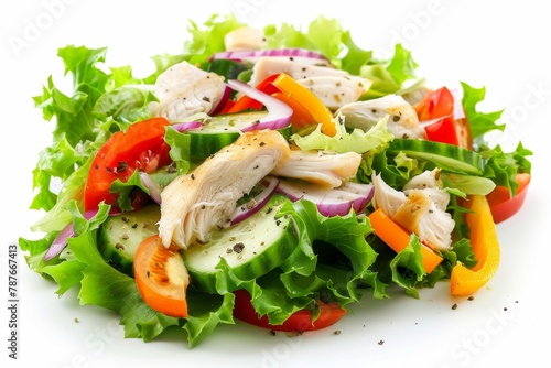 Chicken and salad on white background