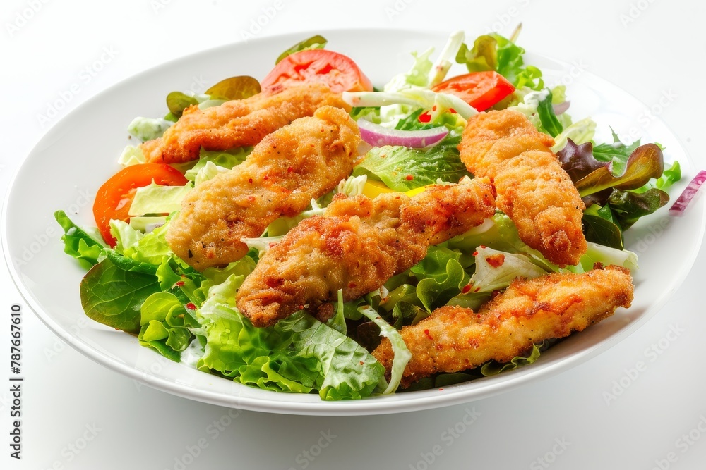 Chicken Caesar salad on white surface