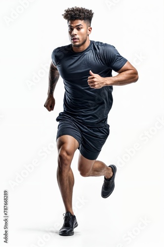 young man running and jogging on white background © LAYHONG