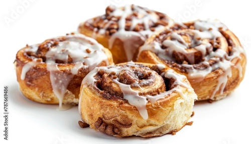 Cinnamon rolls on a white background are appealing