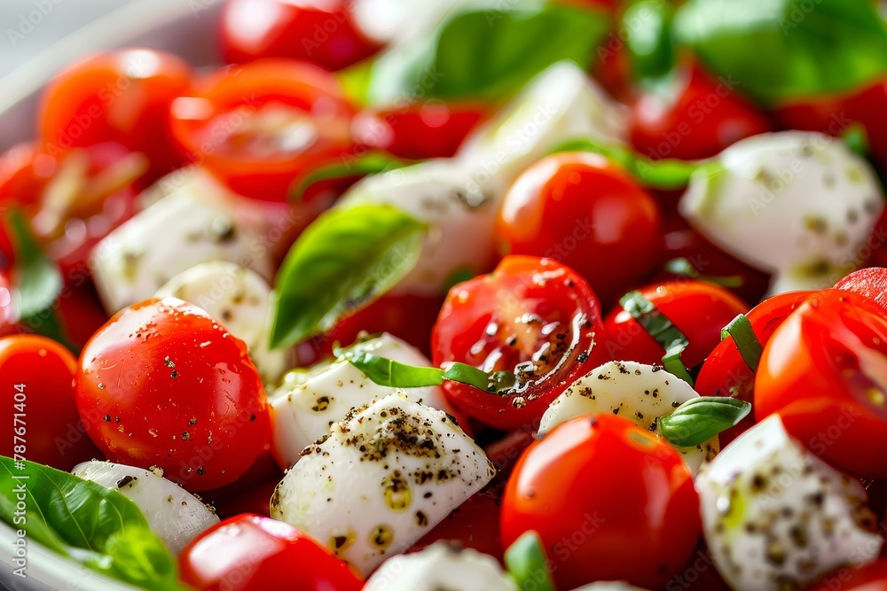 Closeup of Caprese salad with cherry tomatoes Closeup of Caprese salad with cherry tomatoes