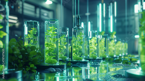 Futuristic Agricultural algae farm future of food. Healthy and sustainable growth of seaweed algae. Generative AI.