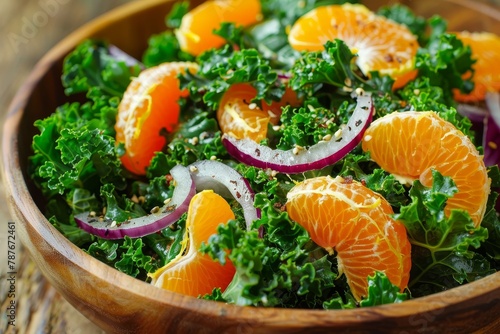 Curly kale salad with paprika mandarin onions