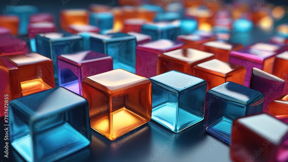 3d illustration of multicolored cubes on a dark background