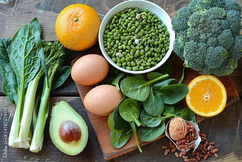 Foods rich in natural folic acid like liver asparagus broccoli eggs avocado nuts spinach orange and beans