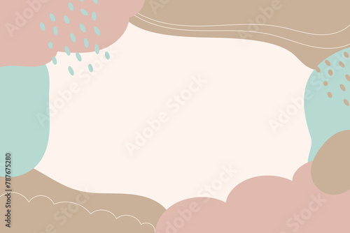 手描き模様のピンク・茶色・水色のくすみカラーフレーム