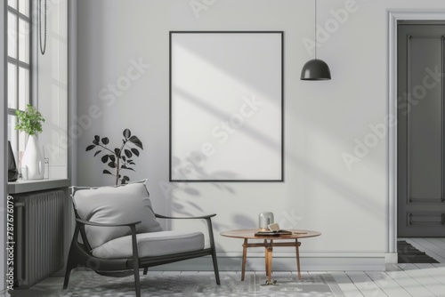 Modern scandinavian interior with poster mockup created with generative ai