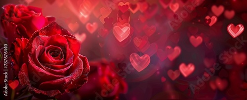 Valentine's Invitation Featuring Hearts and Stunning Red Roses. Made with Generative AI Technology
